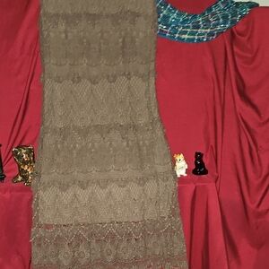 EUC Kate & Mallory Brown Lace Crochet Maxi Skirt